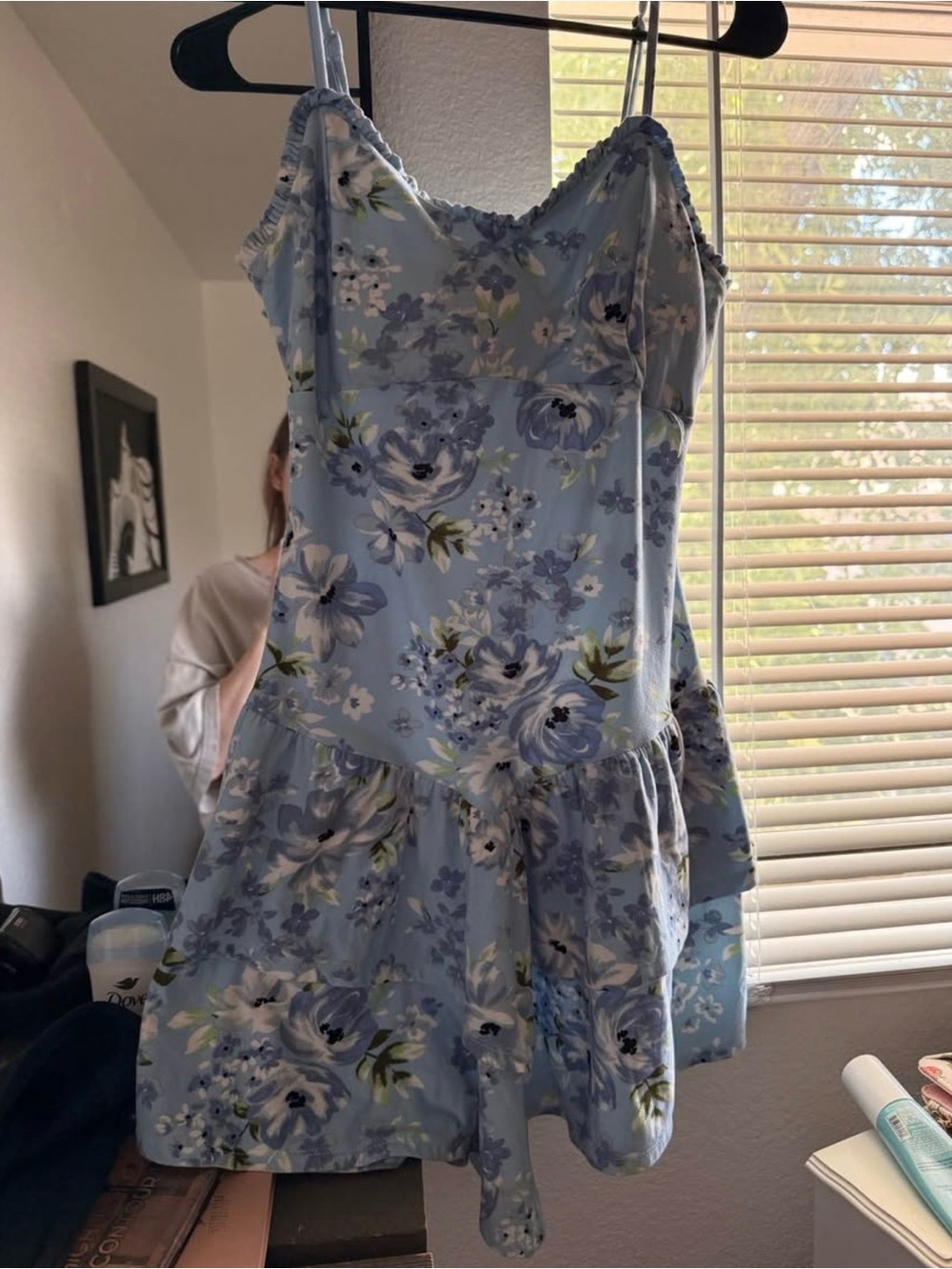 No Boundaries Light Blue Floral Ruffle-Hem Mini Dress